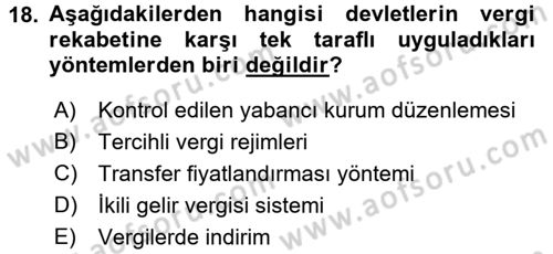 Uluslararası Kamu Maliyesi Dersi 2017 - 2018 Yılı 3 Ders Sınav Soruları 18. Soru