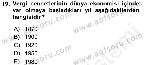 Uluslararası Kamu Maliyesi Dersi 2017 - 2018 Yılı 3 Ders Sınav Soruları 19. Soru