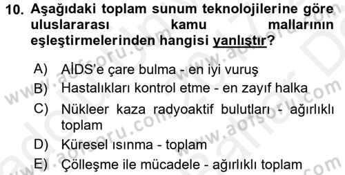 Uluslararası Kamu Maliyesi Dersi 2017 - 2018 Yılı (Vize) Ara Sınavı 10. Soru