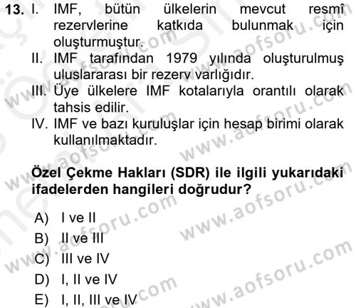 Uluslararası Kamu Maliyesi Dersi 2017 - 2018 Yılı (Vize) Ara Sınavı 13. Soru