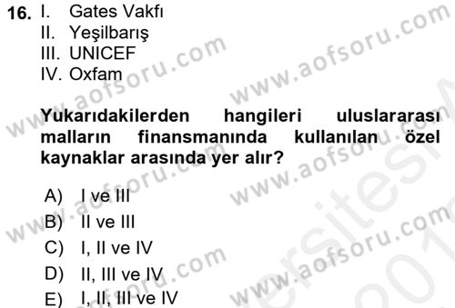 Uluslararası Kamu Maliyesi Dersi 2017 - 2018 Yılı (Vize) Ara Sınavı 16. Soru