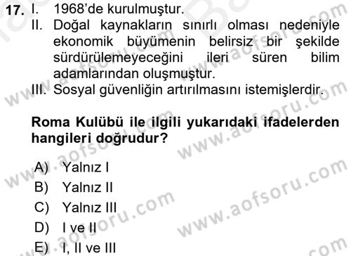 Uluslararası Kamu Maliyesi Dersi 2017 - 2018 Yılı (Vize) Ara Sınavı 17. Soru