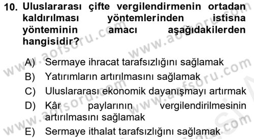 Uluslararası Kamu Maliyesi Dersi 2017 - 2018 Yılı (Final) Dönem Sonu Sınavı 10. Soru