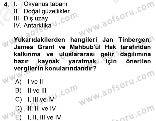 Uluslararası Kamu Maliyesi Dersi 2017 - 2018 Yılı (Final) Dönem Sonu Sınavı 4. Soru