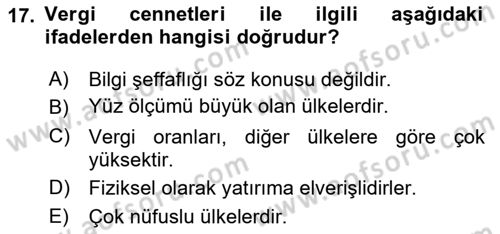 Uluslararası Kamu Maliyesi Dersi 2018 - 2019 Yılı 3 Ders Sınav Soruları 17. Soru