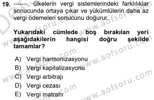 Uluslararası Kamu Maliyesi Dersi 2018 - 2019 Yılı 3 Ders Sınav Soruları 19. Soru
