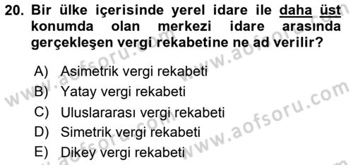 Uluslararası Kamu Maliyesi Dersi 2018 - 2019 Yılı 3 Ders Sınav Soruları 20. Soru