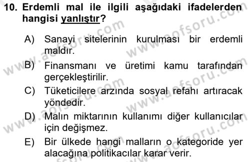 Uluslararası Kamu Maliyesi Dersi 2018 - 2019 Yılı (Vize) Ara Sınavı 10. Soru