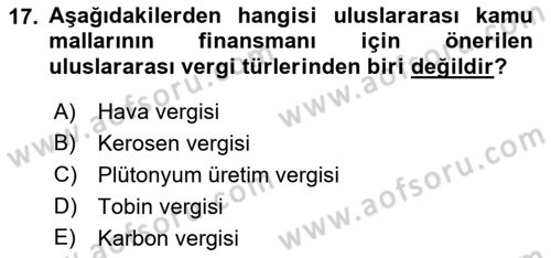 Uluslararası Kamu Maliyesi Dersi 2018 - 2019 Yılı (Vize) Ara Sınav Soruları 17. Soru