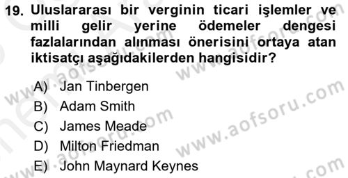 Uluslararası Kamu Maliyesi Dersi 2018 - 2019 Yılı (Vize) Ara Sınav Soruları 19. Soru
