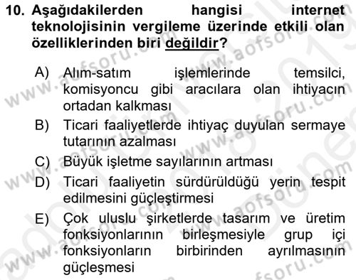 Uluslararası Kamu Maliyesi Dersi 2018 - 2019 Yılı (Final) Dönem Sonu Sınav Soruları 10. Soru