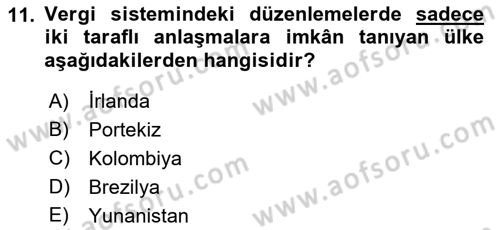 Uluslararası Kamu Maliyesi Dersi 2018 - 2019 Yılı (Final) Dönem Sonu Sınav Soruları 11. Soru