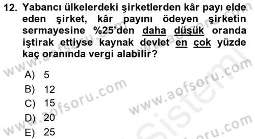 Uluslararası Kamu Maliyesi Dersi 2018 - 2019 Yılı (Final) Dönem Sonu Sınav Soruları 12. Soru