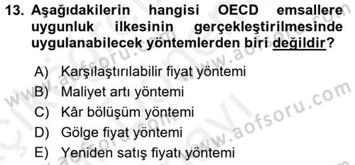 Uluslararası Kamu Maliyesi Dersi 2018 - 2019 Yılı (Final) Dönem Sonu Sınav Soruları 13. Soru