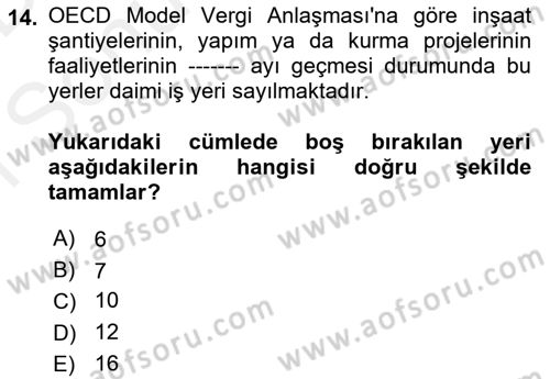 Uluslararası Kamu Maliyesi Dersi 2018 - 2019 Yılı (Final) Dönem Sonu Sınav Soruları 14. Soru