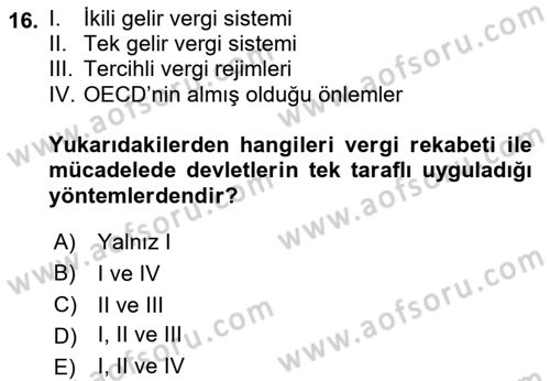 Uluslararası Kamu Maliyesi Dersi 2018 - 2019 Yılı (Final) Dönem Sonu Sınav Soruları 16. Soru