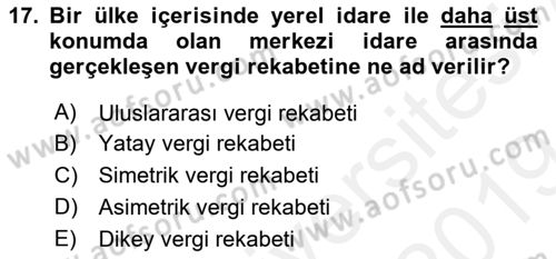 Uluslararası Kamu Maliyesi Dersi 2018 - 2019 Yılı (Final) Dönem Sonu Sınav Soruları 17. Soru