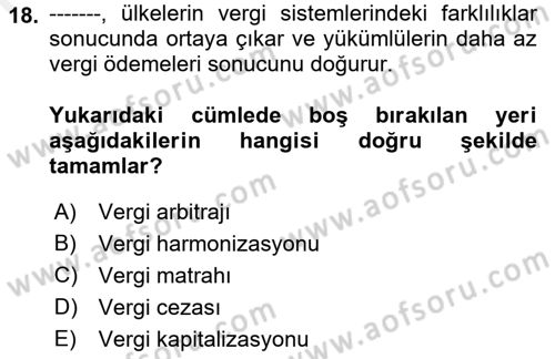 Uluslararası Kamu Maliyesi Dersi 2018 - 2019 Yılı (Final) Dönem Sonu Sınav Soruları 18. Soru