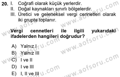 Uluslararası Kamu Maliyesi Dersi 2018 - 2019 Yılı (Final) Dönem Sonu Sınav Soruları 20. Soru