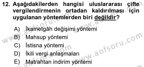 Uluslararası Kamu Maliyesi Dersi 2018 - 2019 Yılı Yaz Okulu Sınav Soruları 12. Soru