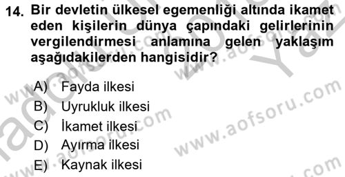 Uluslararası Kamu Maliyesi Dersi 2018 - 2019 Yılı Yaz Okulu Sınav Soruları 14. Soru