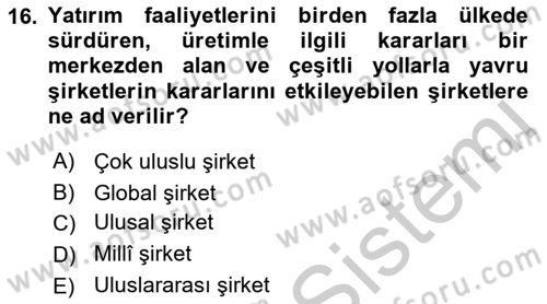 Uluslararası Kamu Maliyesi Dersi 2018 - 2019 Yılı Yaz Okulu Sınav Soruları 16. Soru