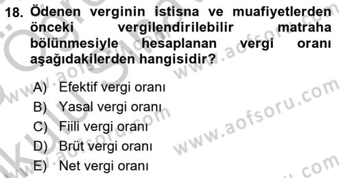 Uluslararası Kamu Maliyesi Dersi 2018 - 2019 Yılı Yaz Okulu Sınav Soruları 18. Soru