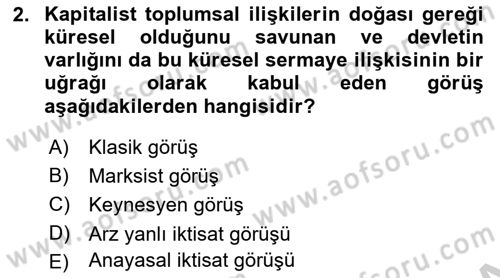 Uluslararası Kamu Maliyesi Dersi 2018 - 2019 Yılı Yaz Okulu Sınav Soruları 2. Soru