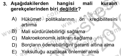 Uluslararası Kamu Maliyesi Dersi 2018 - 2019 Yılı Yaz Okulu Sınav Soruları 3. Soru