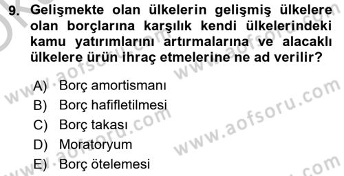 Uluslararası Kamu Maliyesi Dersi 2018 - 2019 Yılı Yaz Okulu Sınav Soruları 9. Soru