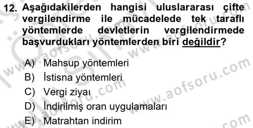 Uluslararası Kamu Maliyesi Dersi 2020 - 2021 Yılı Yaz Okulu Sınav Soruları 12. Soru