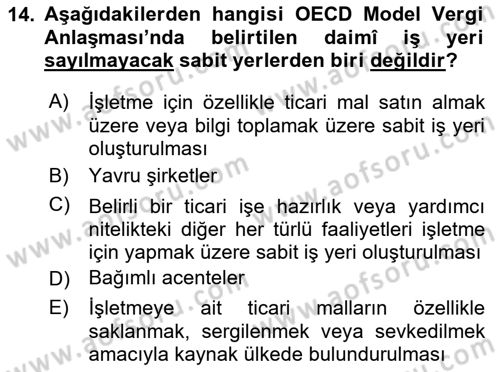 Uluslararası Kamu Maliyesi Dersi 2020 - 2021 Yılı Yaz Okulu Sınav Soruları 14. Soru