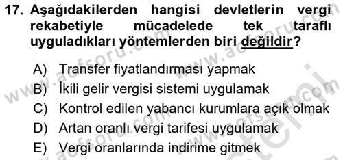 Uluslararası Kamu Maliyesi Dersi 2020 - 2021 Yılı Yaz Okulu Sınav Soruları 17. Soru