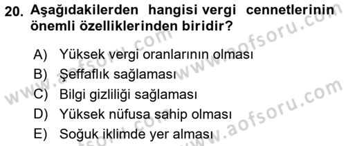 Uluslararası Kamu Maliyesi Dersi 2020 - 2021 Yılı Yaz Okulu Sınav Soruları 20. Soru