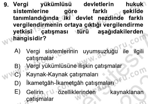 Uluslararası Kamu Maliyesi Dersi 2020 - 2021 Yılı Yaz Okulu Sınav Soruları 9. Soru