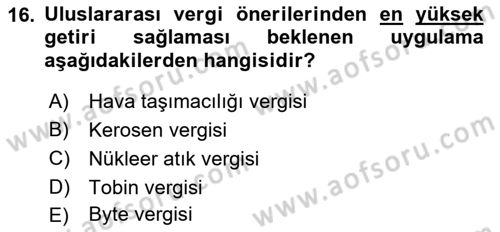 Uluslararası Kamu Maliyesi Dersi 2021 - 2022 Yılı (Vize) Ara Sınav Soruları 16. Soru