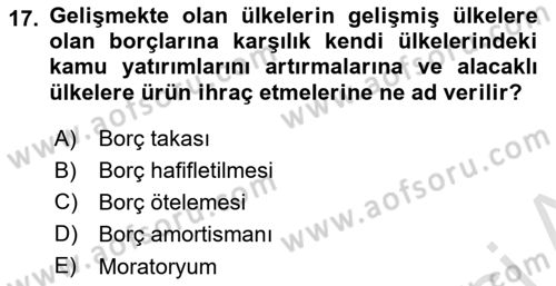 Uluslararası Kamu Maliyesi Dersi 2021 - 2022 Yılı (Vize) Ara Sınav Soruları 17. Soru