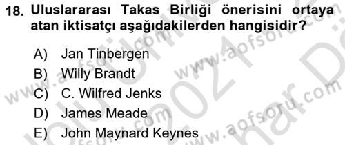 Uluslararası Kamu Maliyesi Dersi 2021 - 2022 Yılı (Vize) Ara Sınav Soruları 18. Soru