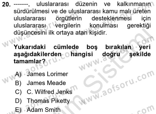 Uluslararası Kamu Maliyesi Dersi 2021 - 2022 Yılı (Vize) Ara Sınav Soruları 20. Soru