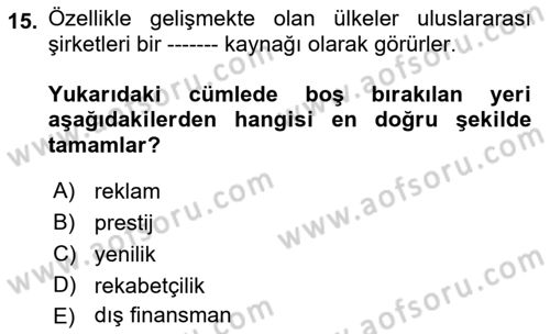Uluslararası Kamu Maliyesi Dersi 2021 - 2022 Yılı (Final) Dönem Sonu Sınav Soruları 15. Soru