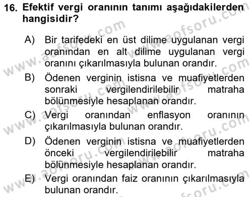 Uluslararası Kamu Maliyesi Dersi 2021 - 2022 Yılı (Final) Dönem Sonu Sınav Soruları 16. Soru