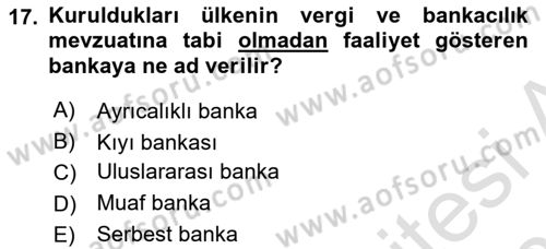 Uluslararası Kamu Maliyesi Dersi 2021 - 2022 Yılı (Final) Dönem Sonu Sınav Soruları 17. Soru