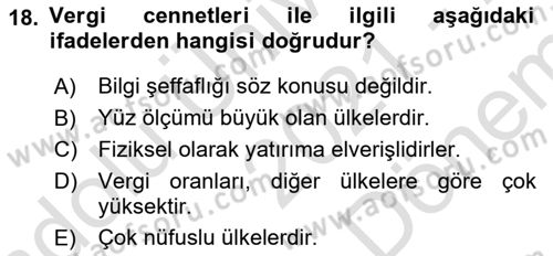 Uluslararası Kamu Maliyesi Dersi 2021 - 2022 Yılı (Final) Dönem Sonu Sınav Soruları 18. Soru