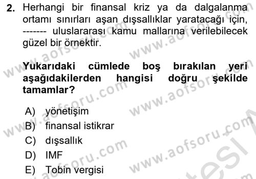 Uluslararası Kamu Maliyesi Dersi 2021 - 2022 Yılı (Final) Dönem Sonu Sınav Soruları 2. Soru