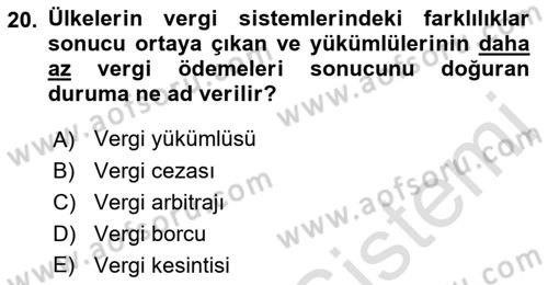 Uluslararası Kamu Maliyesi Dersi 2021 - 2022 Yılı (Final) Dönem Sonu Sınav Soruları 20. Soru