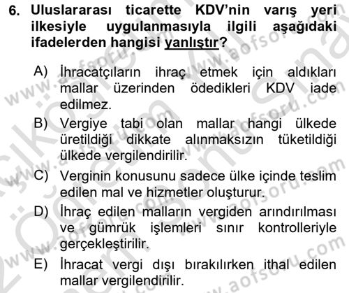 Uluslararası Kamu Maliyesi Dersi 2021 - 2022 Yılı (Final) Dönem Sonu Sınav Soruları 6. Soru