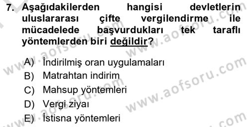 Uluslararası Kamu Maliyesi Dersi 2021 - 2022 Yılı (Final) Dönem Sonu Sınav Soruları 7. Soru