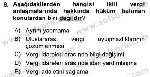 Uluslararası Kamu Maliyesi Dersi 2021 - 2022 Yılı (Final) Dönem Sonu Sınav Soruları 8. Soru