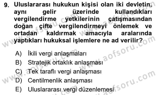 Uluslararası Kamu Maliyesi Dersi 2021 - 2022 Yılı (Final) Dönem Sonu Sınav Soruları 9. Soru