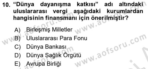 Uluslararası Kamu Maliyesi Dersi 2021 - 2022 Yılı Yaz Okulu Sınav Soruları 10. Soru